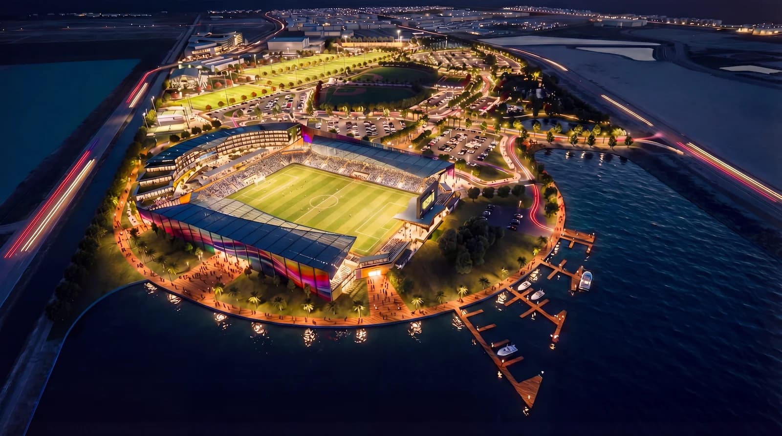 Render aéreo del complejo deportivo Sports Performance Hub